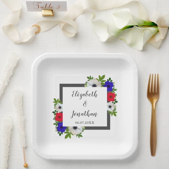 Patriotic Panda Anemone Wedding Paper Plates (Wedding)