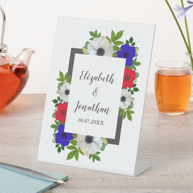 Patriotic Panda Anemone Wedding Pedestal Sign (In SItu)