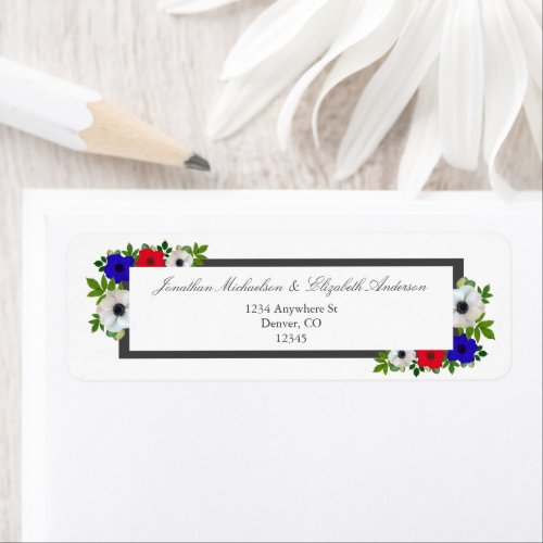 Patriotic Panda Anemone Wedding Return Address Label