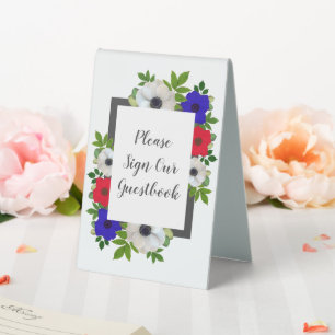 Patriotic Panda Anemone Wedding Table Tent