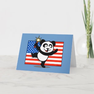 Patriotic Panda With American Flag Card