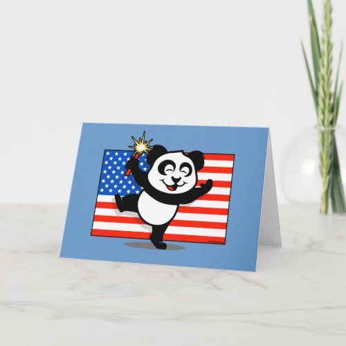 Patriotic Panda With American Flag Card