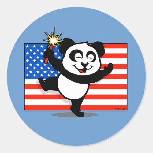 Patriotic Panda With American Flag Classic Round Sticker