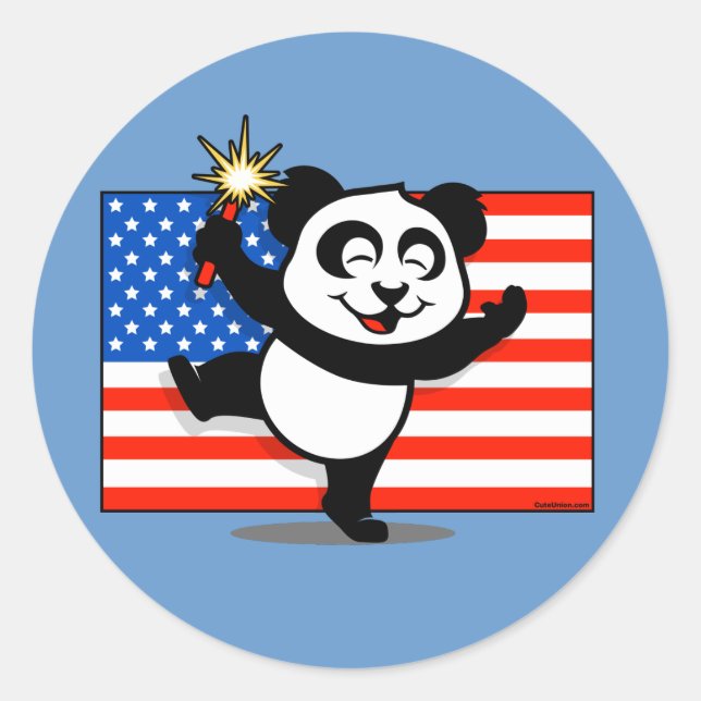Patriotic Panda With American Flag Classic Round Sticker (Front)