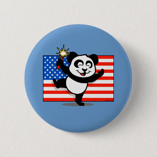 Patriotic Panda With American Flag Pinback Button