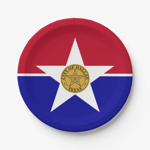 Patriotic paper plate with flag of Dallas