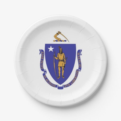Patriotic paper plate with flag of Massachusetts