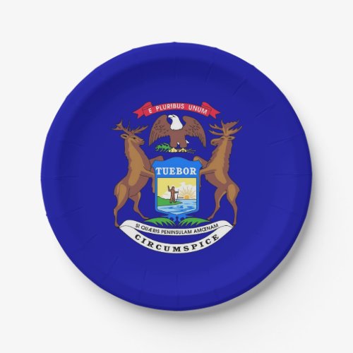 Patriotic paper plate with flag of Michigan