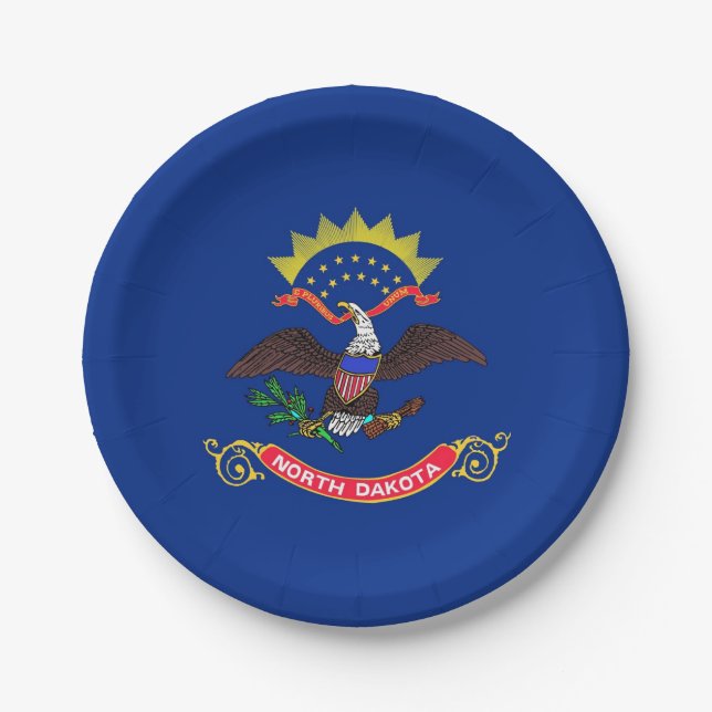 Patriotic paper plate with flag of North Dakota (Front)
