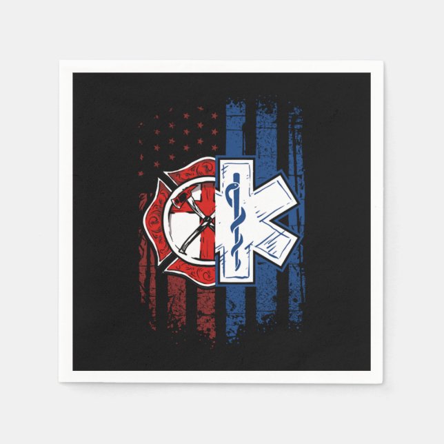 Patriotic Paramedic Firefighter EMT USA Flag EMS Napkins (Front)
