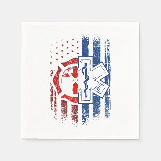Patriotic Paramedic Firefighter EMT USA Flag EMS Napkins (Front)