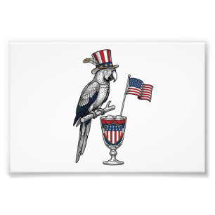 Patriotic Parrot Cocktail Vintage Vector Design_1 Photo Print