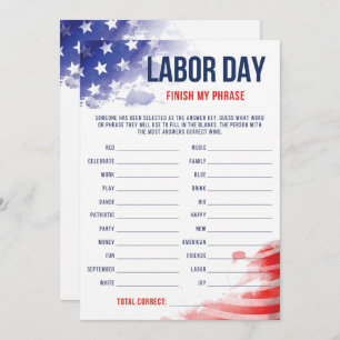 Patriotic Party Game US Labor Day Finish My Phrase