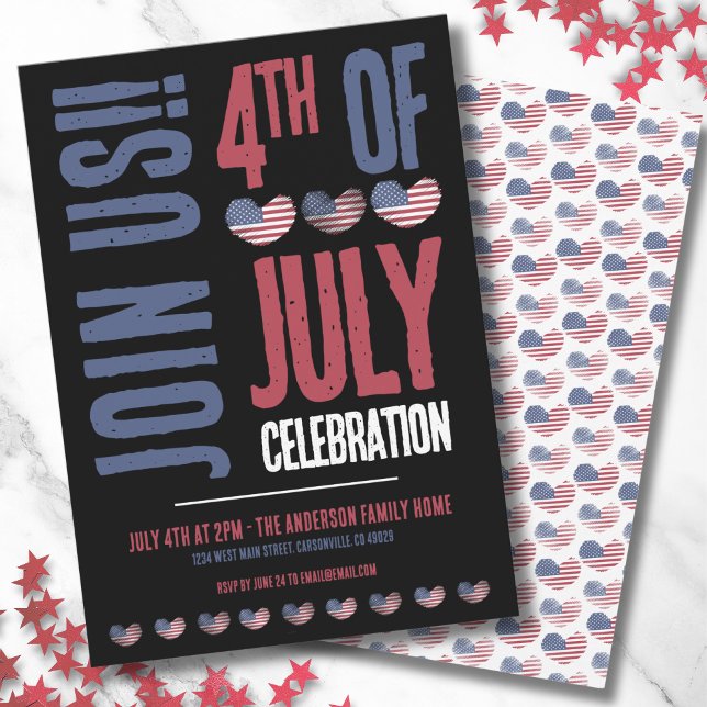 Patriotic Party Modern 4th Of July  Invitation (Patriotic Heart American Flag 4th Of July Party Invitation)