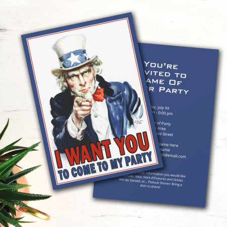 Patriotic Party - Vintage Uncle Sam I Wand You To Invitation