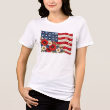 Patriotic Patchwork American Flag with Wildflowers