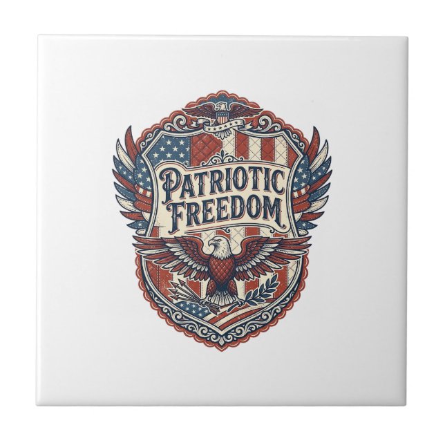 Patriotic Patchwork Artist Ceramic Tile (Front)