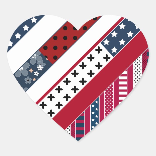 Patriotic, patchwork heart sticker (Front)