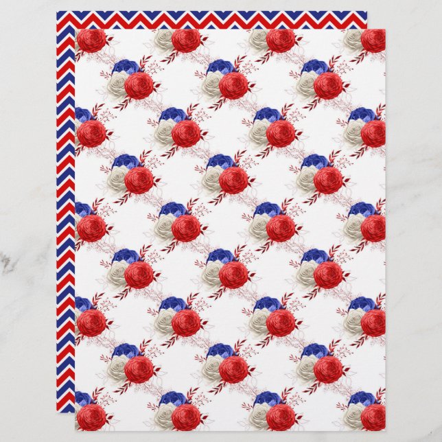 Patriotic Pattern Scrapbook Paper  (Front/Back)
