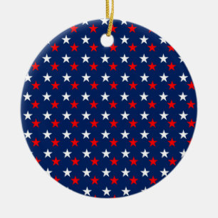 Patriotic Pattern Stars on Blue Ceramic Ornament