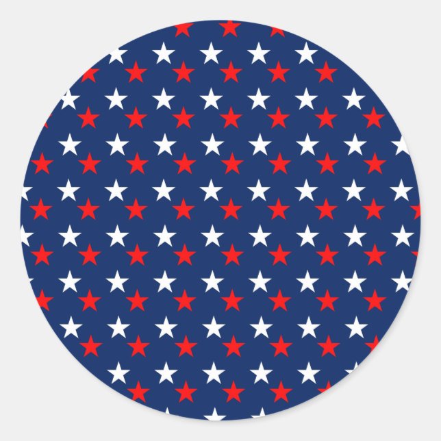 Patriotic Pattern Stars on Blue Classic Round Sticker (Front)
