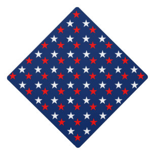 Patriotic Pattern Stars on Blue Graduation Cap Topper