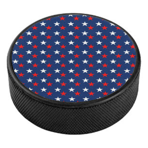 Patriotic Pattern Stars on Blue Hockey Puck
