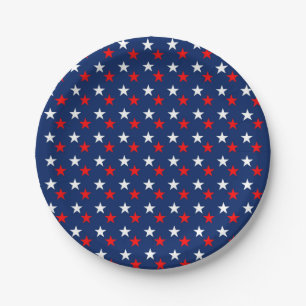 Patriotic Pattern Stars on Blue Paper Plates