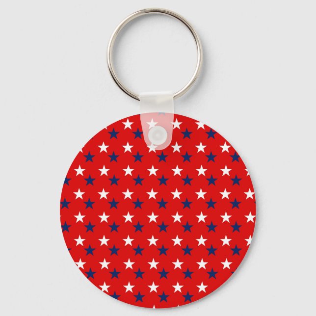 Patriotic Pattern Stars on Red Keychain (Front)