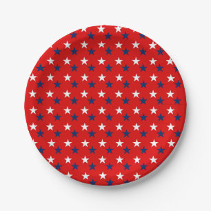 Patriotic Pattern Stars on Red Paper Plates