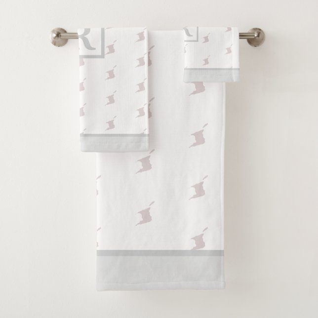 Patriotic Pattern with Monogram on WHITE and GREY Bath Towel Set (Insitu)