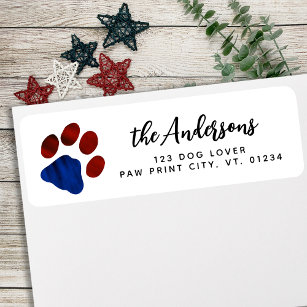 Patriotic Paw Print Personalized Return Address  Label