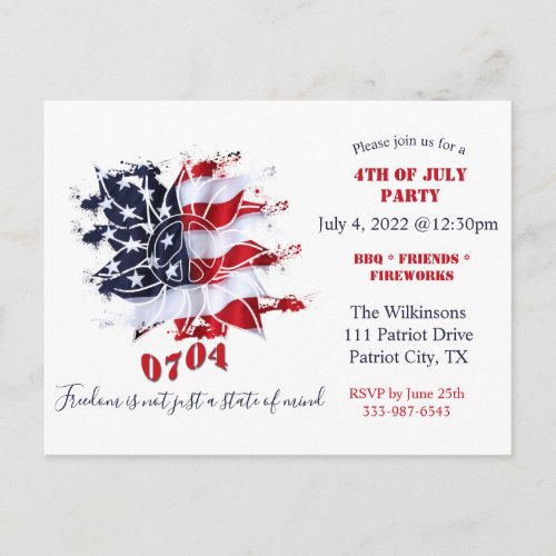 Patriotic Peace Flower 4th of July BBQ Invite