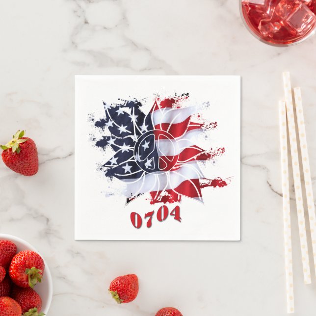 Patriotic Peace Flower 4th of July BBQ Napkins (Insitu)