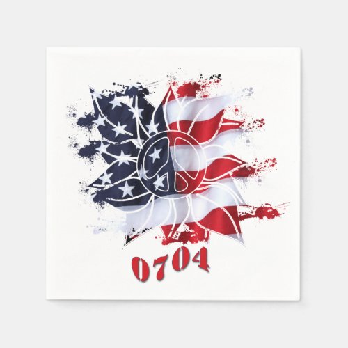 Patriotic Peace Flower 4th of July BBQ Napkins