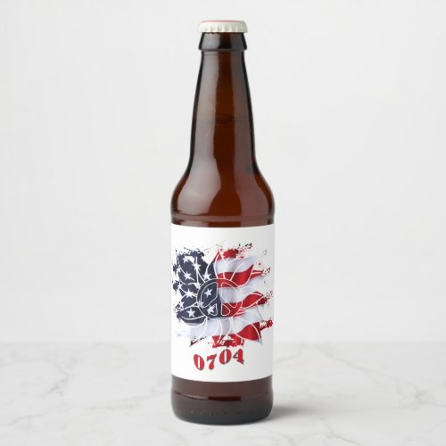 Patriotic Peace Flower 4th of July BBQ Party Beer Bottle Label