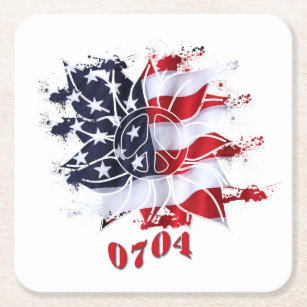 Patriotic Peace Flower 4th of July BBQ Square Paper Coaster
