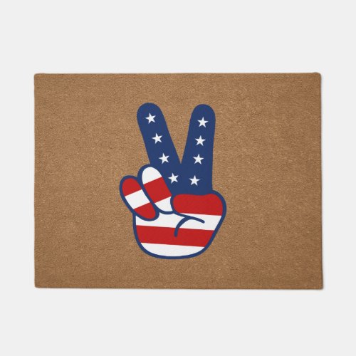 Patriotic Peace Hand USA Stars Stripes Gift Doormat