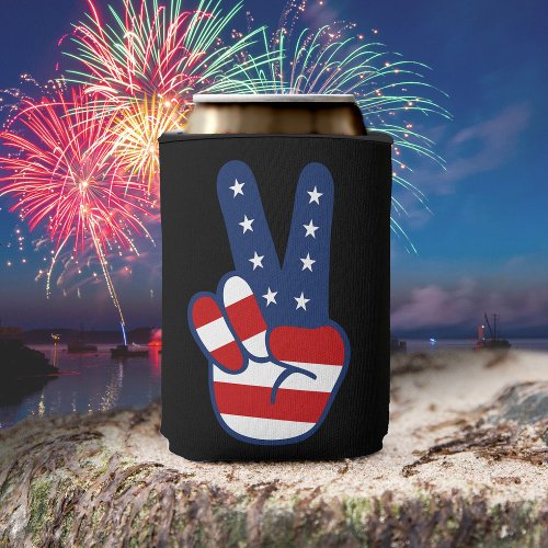 Patriotic Peace Sign 4th Of July Can Cooler
