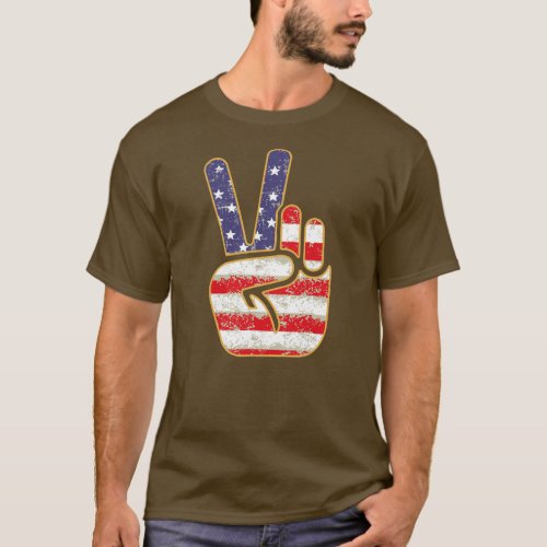 Patriotic Peace Sign Hand Symbol Americans  T_Shirt