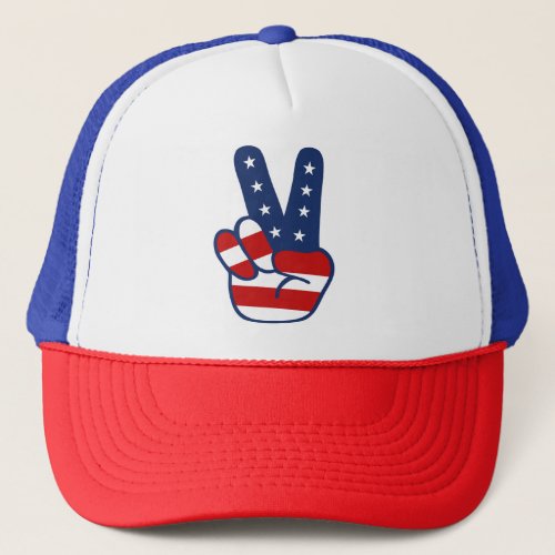 Patriotic Peace Signe USA Flag Trucker Hat