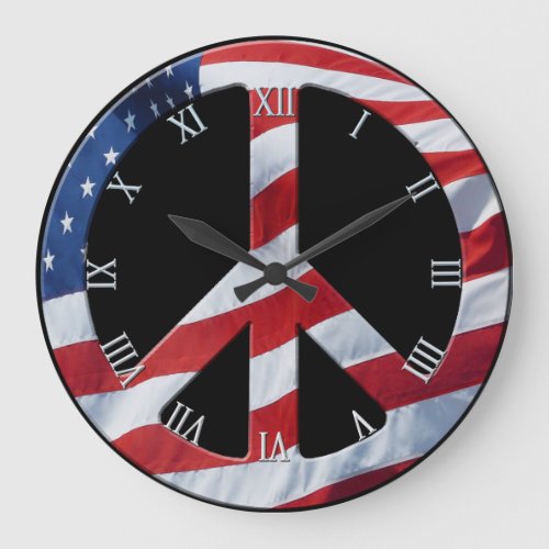 Patriotic Peace Symbol _ US Flag No More War Theme Large Clock