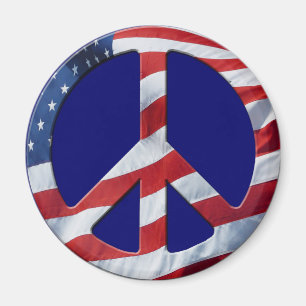 Patriotic Peace Symbol - US Flag No More War Theme Magnet