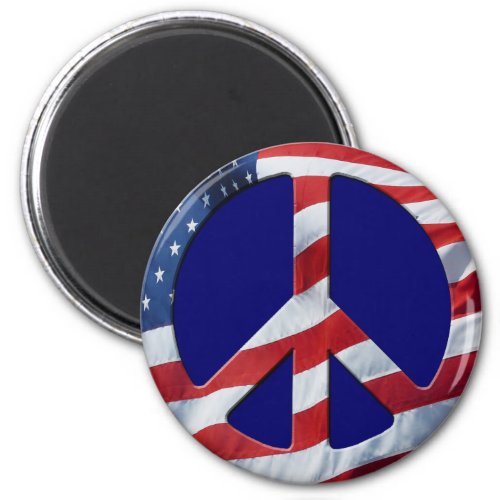 Patriotic Peace Symbol _ US Flag No More War Theme Magnet