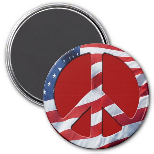 Patriotic Peace Symbol _ US Flag No More War Theme Magnet