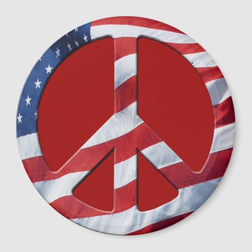 Patriotic Peace Symbol _ US Flag No More War Theme Magnet