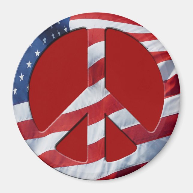 Patriotic Peace Symbol - US Flag No More War Theme Magnet (Front)