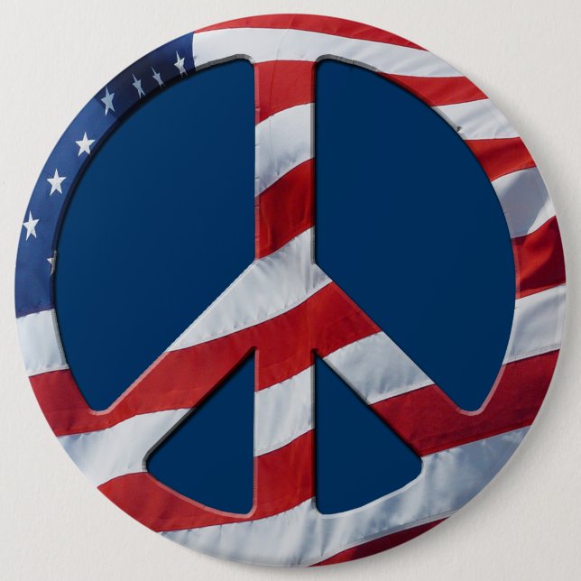 Patriotic Peace Symbol - US Flag No More War Theme Pinback Button (Front)