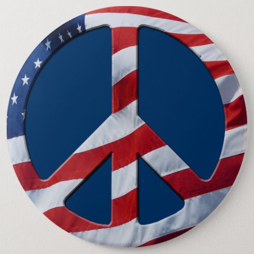 Patriotic Peace Symbol _ US Flag No More War Theme Pinback Button