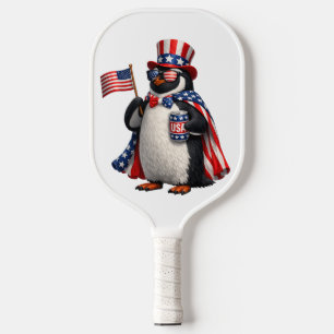 Patriotic Penguin American Flag Outfit 4th of July Carbon Fiber Pickleball Paddle